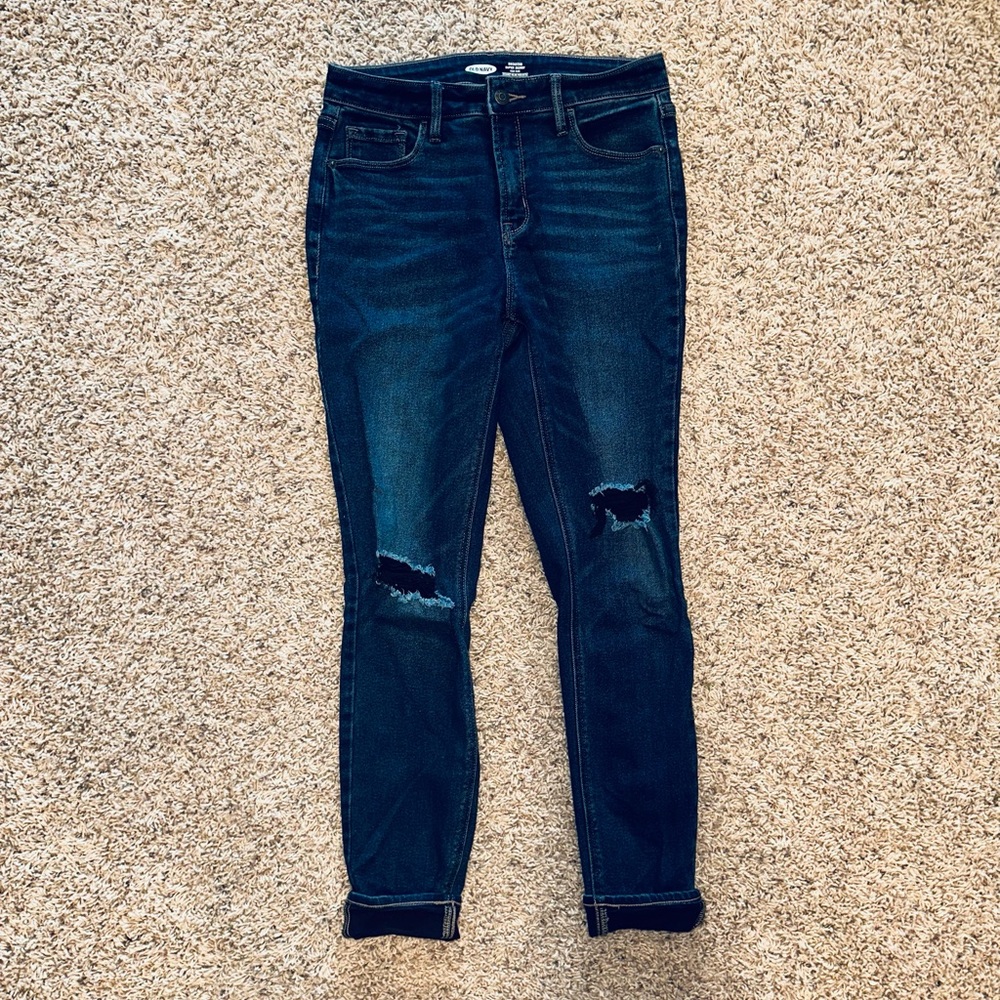 Old Navy Skinny Jeans with Holes Size 6 Dark Wash Lightly Distressed